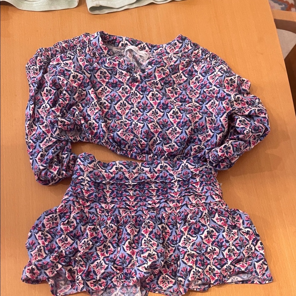 Zara Blue and Pink Floral Blouse & Skirt Set